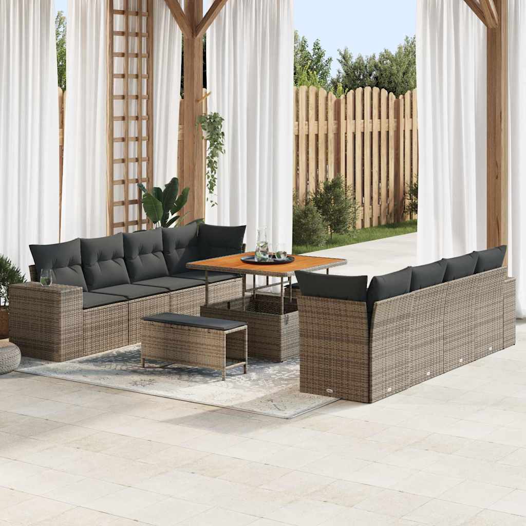 Set Divano da Giardino con cuscino 11 pcs Grigio polyrattan | homemem39