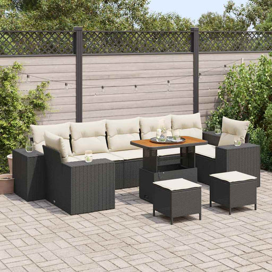 Set Divano da Giardino con cuscino 10 pcs Nero e Crema
