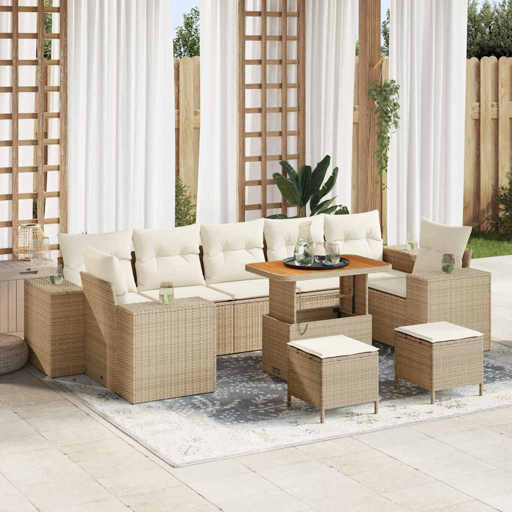 Set Divano da Giardino con cuscino 10 pcs Beige e Crema | homemem39