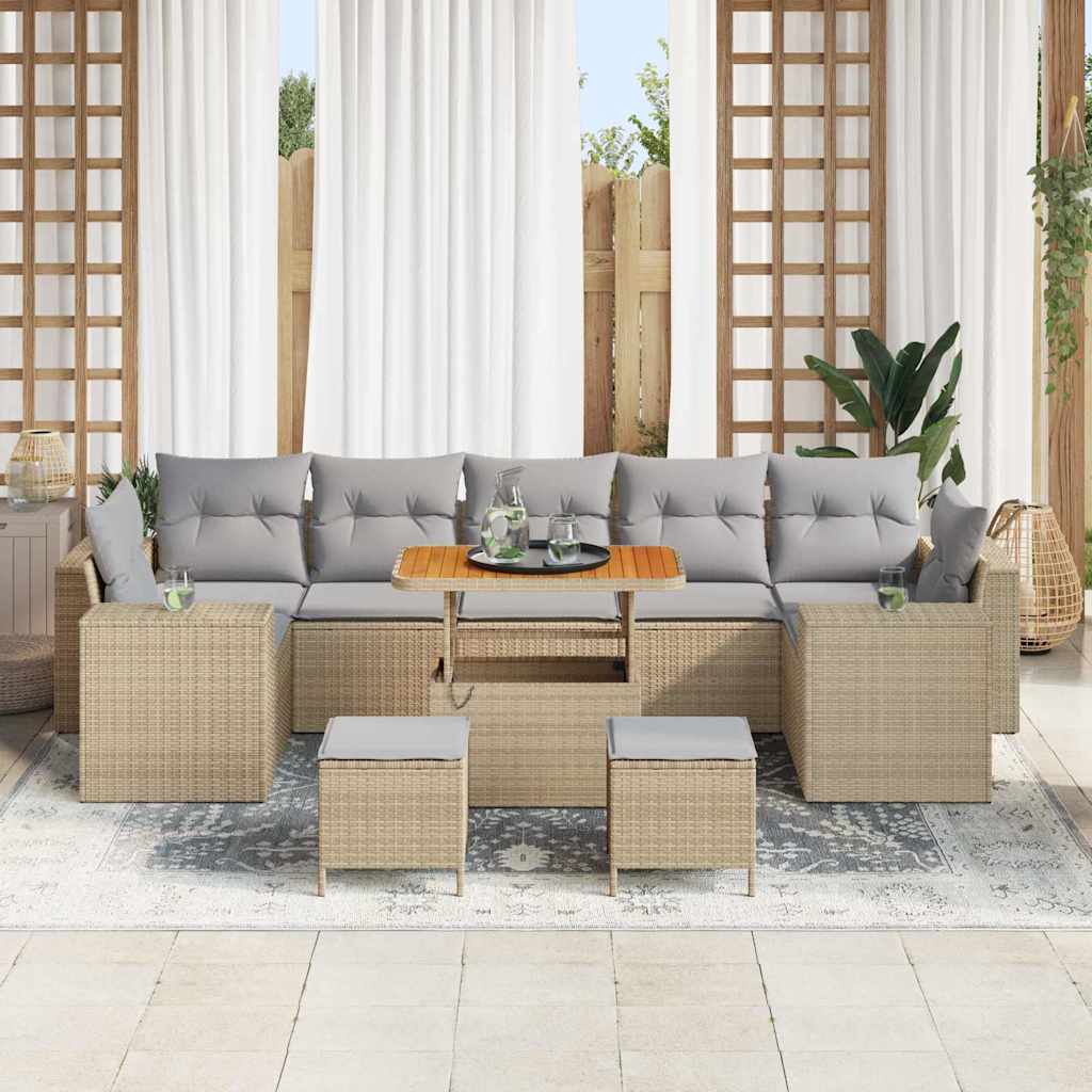 Set Divano da Giardino con cuscino 10 pcs Beige e Grigio Chiaro | homemem39