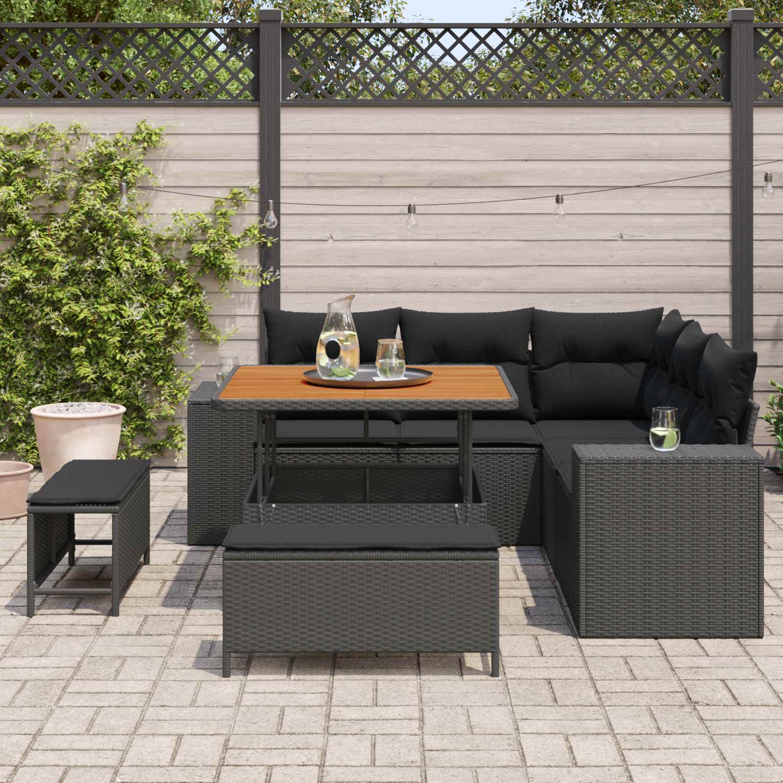 Set Divano da Giardino con cuscino 8 pcs Nero polyrattan | homemem39