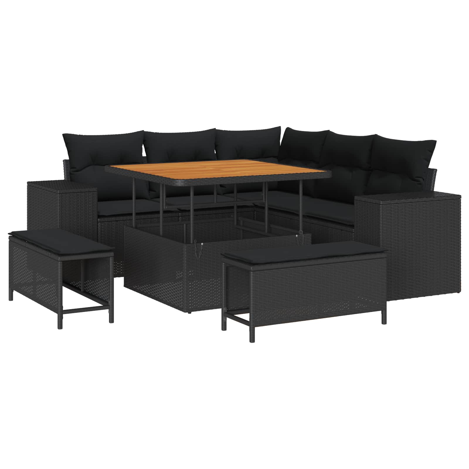 Set Divano da Giardino con cuscino 8 pcs Nero polyrattan | homemem39