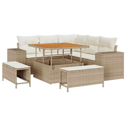 Set Divano da Giardino con cuscino 8 pcs Beige e Crema
