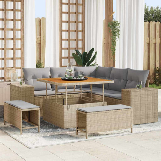 Set Divano da Giardino 8 pcs Beige e Grigio Chiaro polyrattan