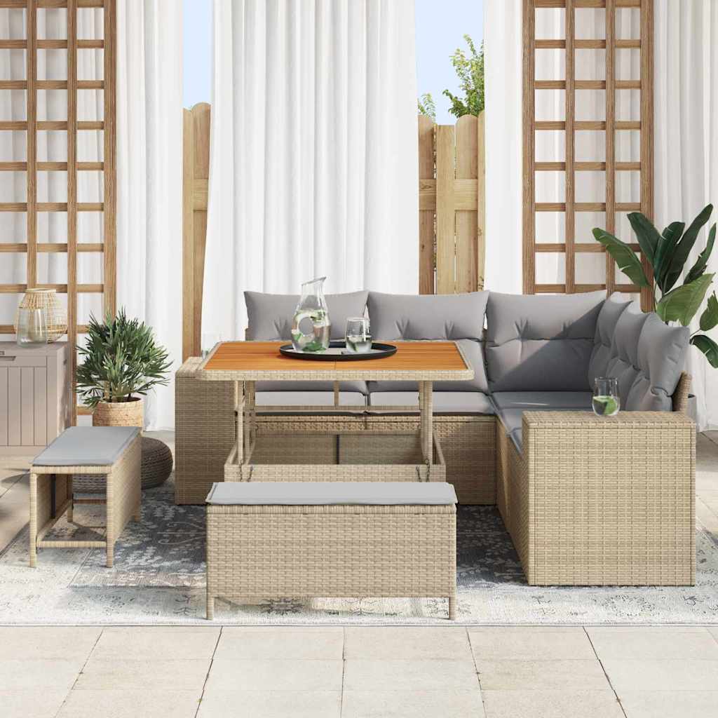 Set Divano da Giardino 8 pcs Beige e Grigio Chiaro polyrattan | homemem39