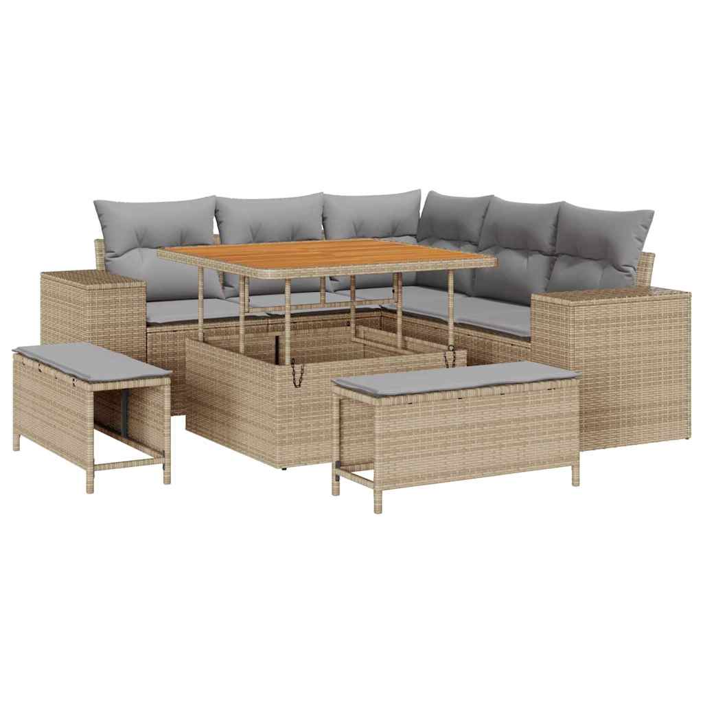 Set Divano da Giardino 8 pcs Beige e Grigio Chiaro polyrattan | homemem39