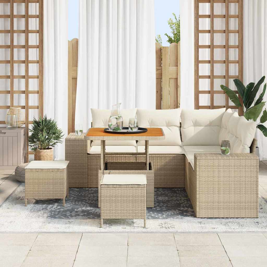 Set Divano da Giardino 8 pz 7-Numero di posti Beige e Crema | homemem39