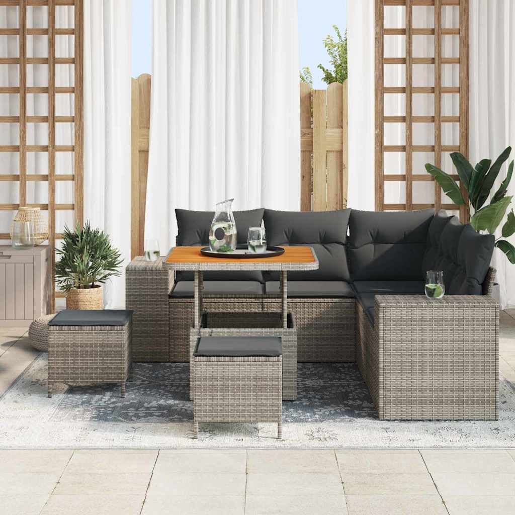 Set Divano da Giardino con cuscino 8 pcs Grigio polyrattan | homemem39