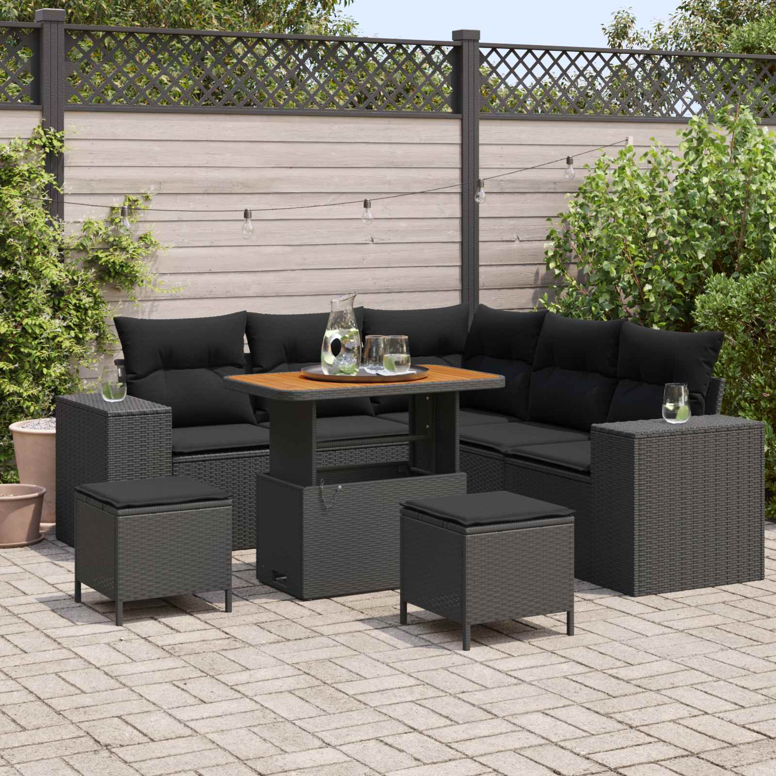 Set Divano da Giardino con cuscino 8 pcs Nero polyrattan | homemem39