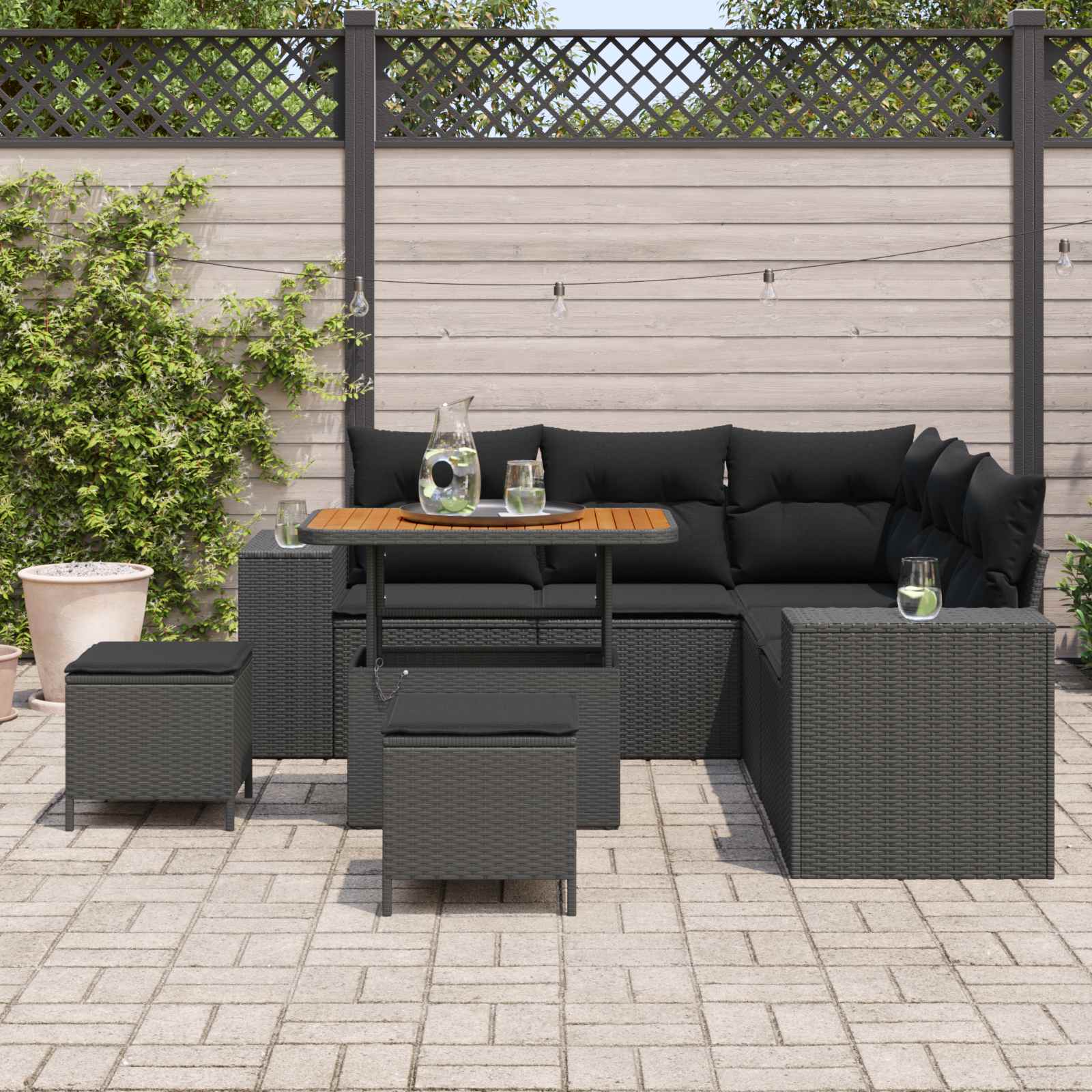 Set Divano da Giardino con cuscino 8 pcs Nero polyrattan | homemem39