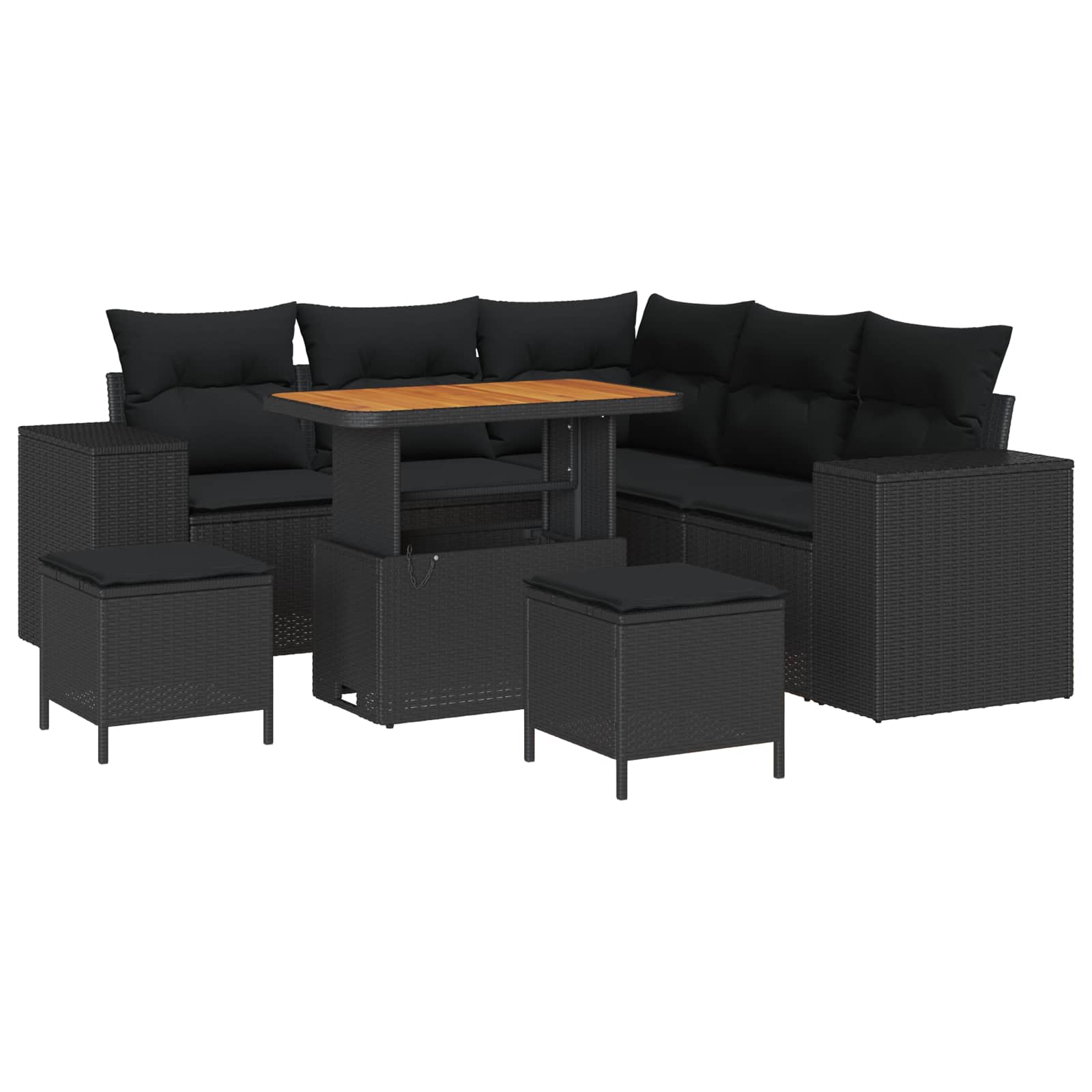 Set Divano da Giardino con cuscino 8 pcs Nero polyrattan | homemem39