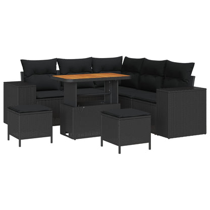 Set Divano da Giardino con cuscino 8 pcs Nero polyrattan | homemem39