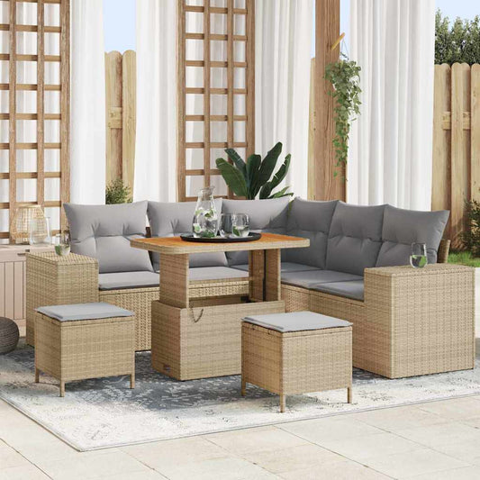Set Divano da Giardino 8 pcs Beige e Grigio Chiaro polyrattan