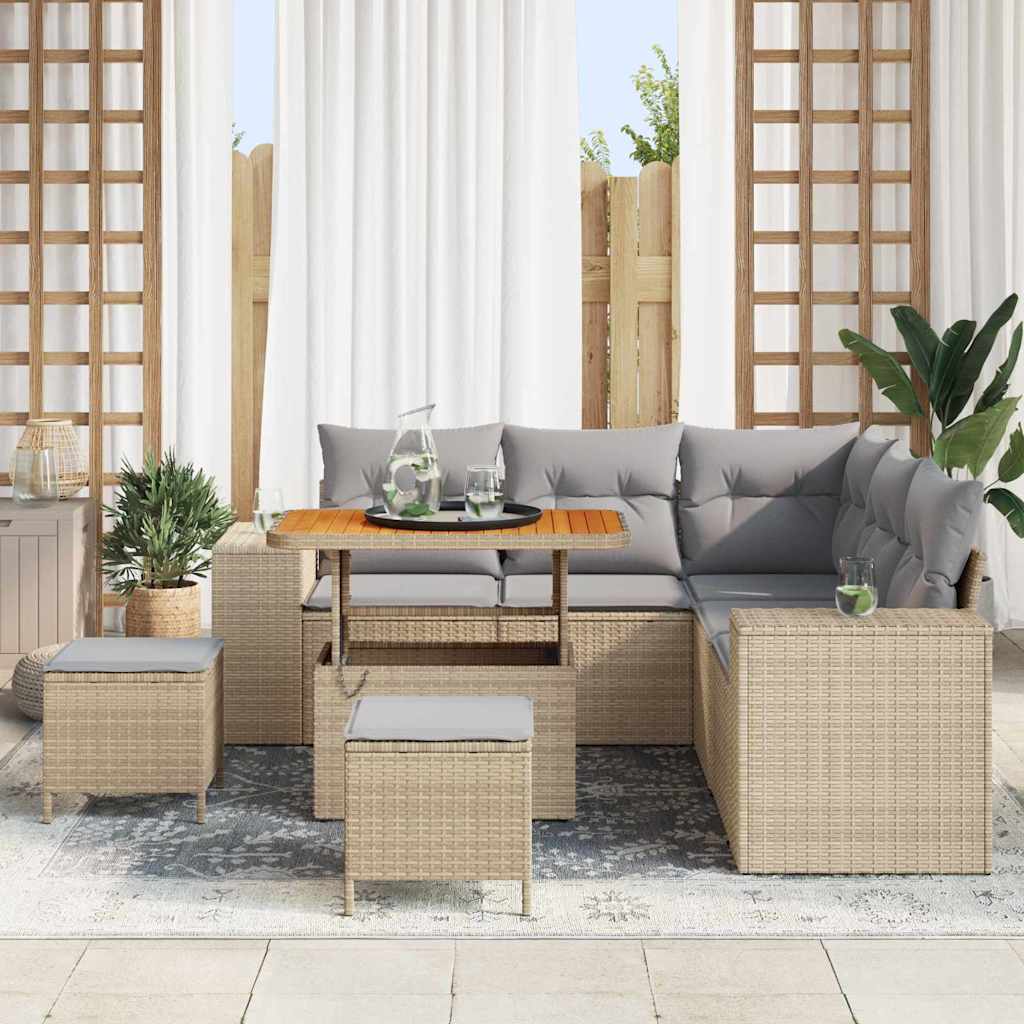 Set Divano da Giardino 8 pcs Beige e Grigio Chiaro polyrattan | homemem39