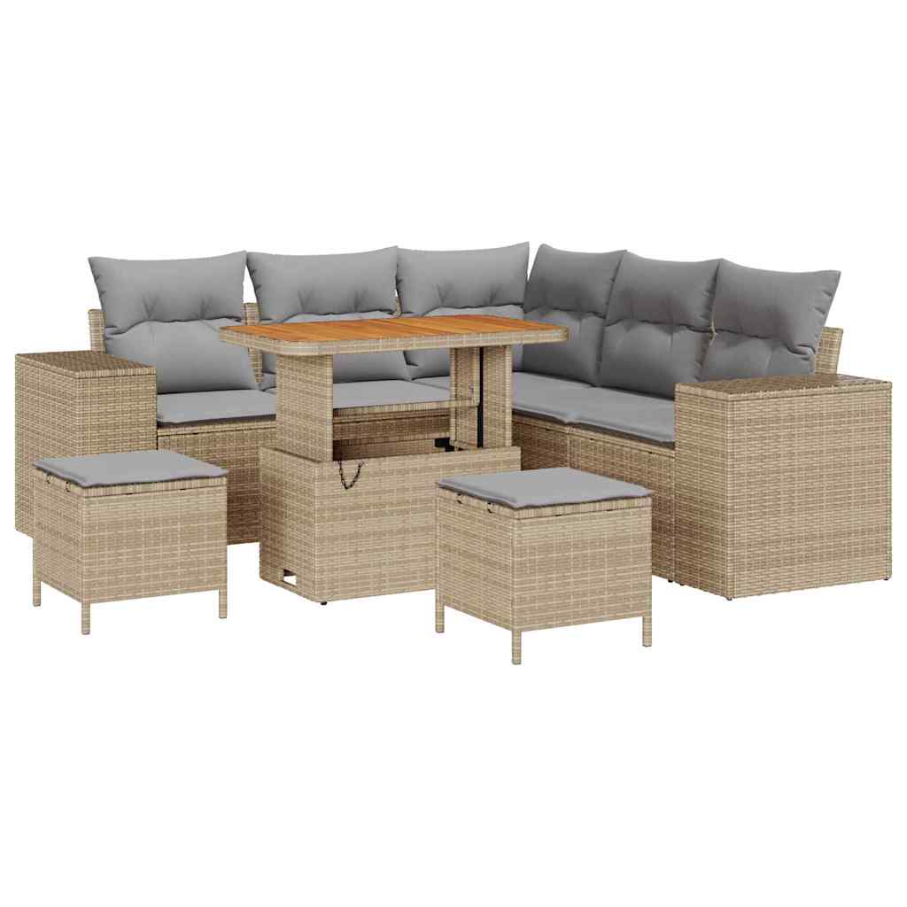 Set Divano da Giardino 8 pcs Beige e Grigio Chiaro polyrattan | homemem39