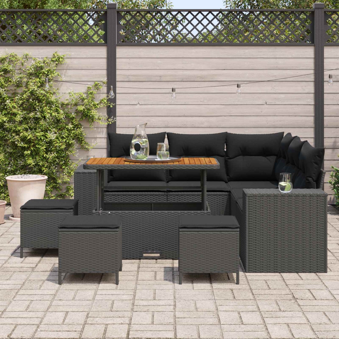 Set Divano da Giardino con cuscino 9 pcs Nero polyrattan | homemem39