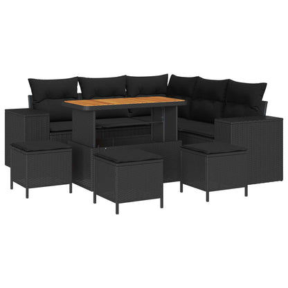 Set Divano da Giardino con cuscino 9 pcs Nero polyrattan | homemem39