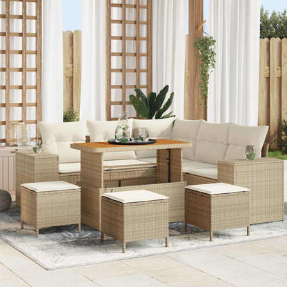 Set Divano da Giardino con cuscino 9 pcs Beige e Crema