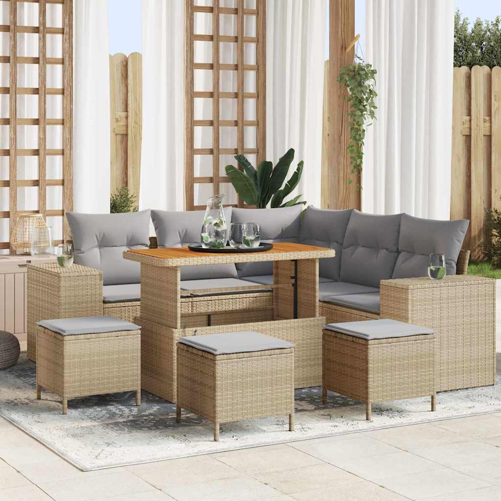 Set Divano da Giardino 9 pcs Beige e Grigio Chiaro polyrattan | homemem39