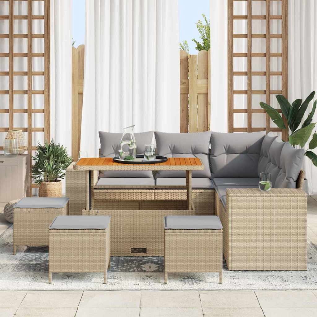 Set Divano da Giardino 9 pcs Beige e Grigio Chiaro polyrattan | homemem39
