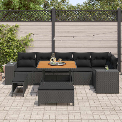 Set Divano da Giardino con cuscino 9 pcs Nero polyrattan | homemem39