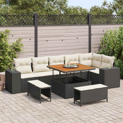 Set Divano da Giardino 9 pcs Nero e Crema polyrattan | homemem39