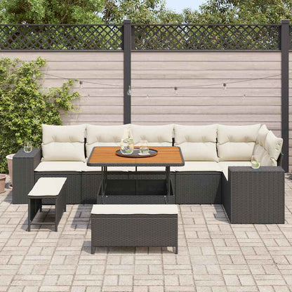 Set Divano da Giardino 9 pcs Nero e Crema polyrattan | homemem39