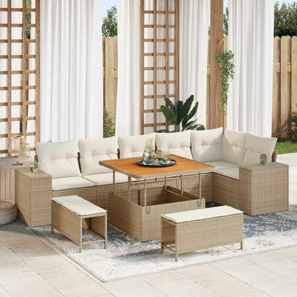 Set Divano da Giardino 9 pcs Beige e Crema polyrattan | homemem39