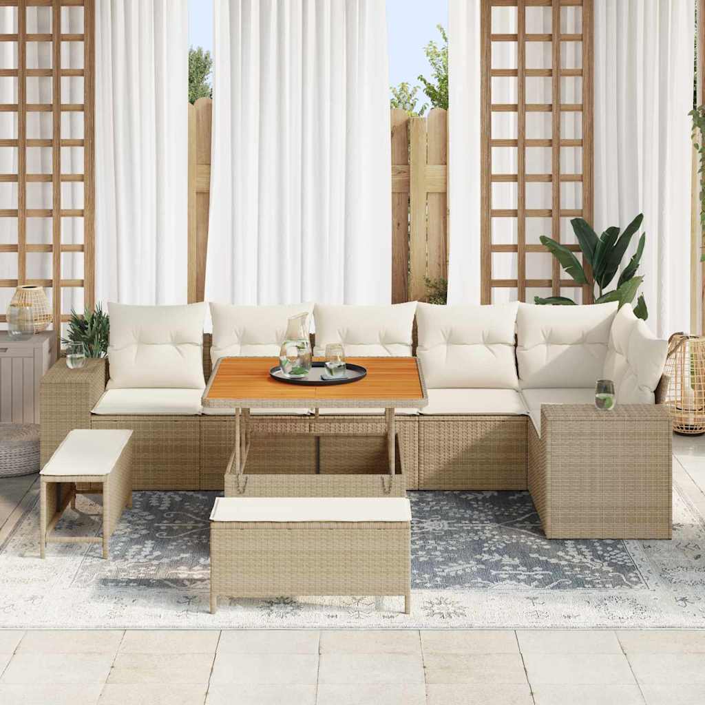 Set Divano da Giardino 9 pcs Beige e Crema polyrattan | homemem39