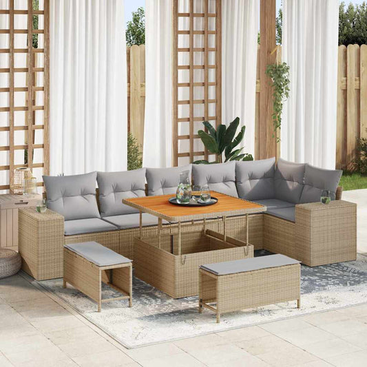 Set Divano da Giardino 9 pcs Beige e Grigio Chiaro polyrattan
