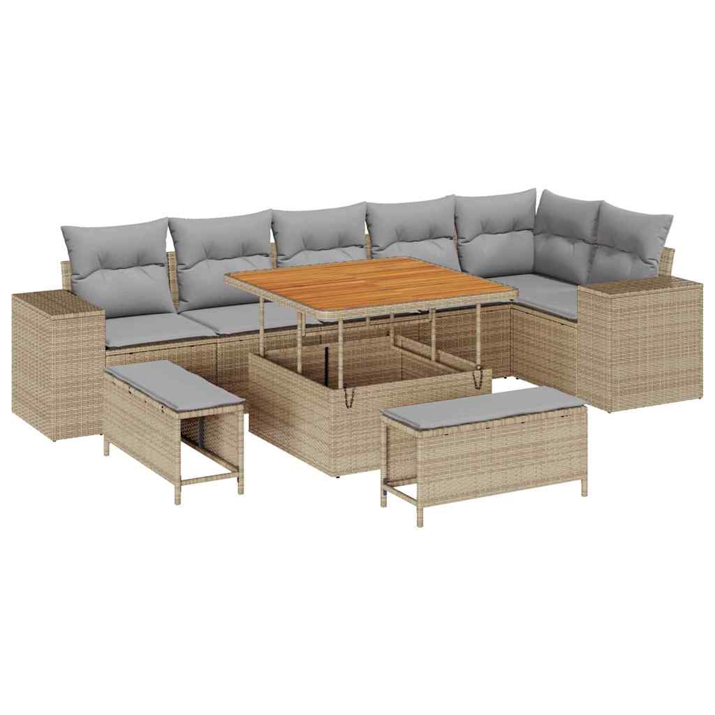 Set Divano da Giardino 9 pcs Beige e Grigio Chiaro polyrattan | homemem39