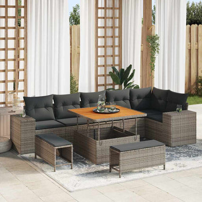 Set Divano da Giardino con cuscino 9 pcs Grigio polyrattan