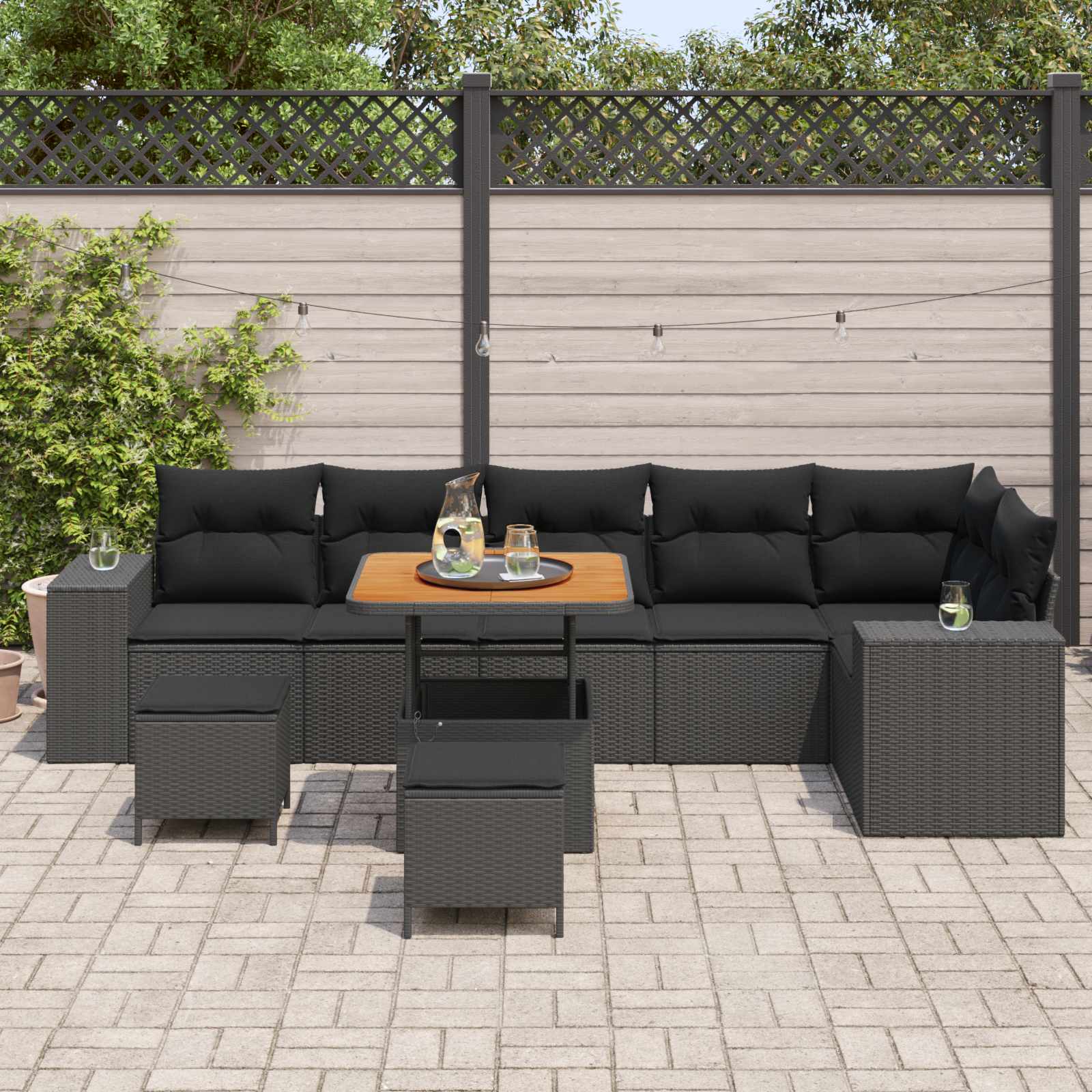 Set Divano da Giardino con cuscino 9 pcs Nero polyrattan | homemem39