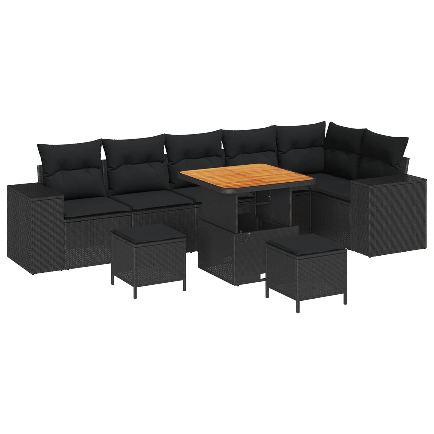 Set Divano da Giardino con cuscino 9 pcs Nero polyrattan | homemem39