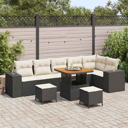 Set Divano da Giardino 9 pcs Nero e Crema polyrattan