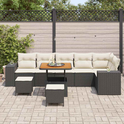 Set Divano da Giardino 9 pcs Nero e Crema polyrattan
