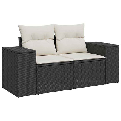 Set Divano da Giardino 9 pcs Nero e Crema polyrattan