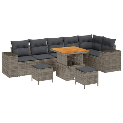 Set Divano da Giardino con cuscino 9 pcs Grigio polyrattan | homemem39