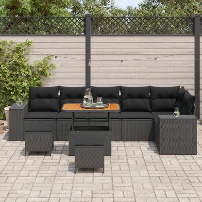 Set Divano da Giardino con cuscino 9 pcs Nero polyrattan | homemem39