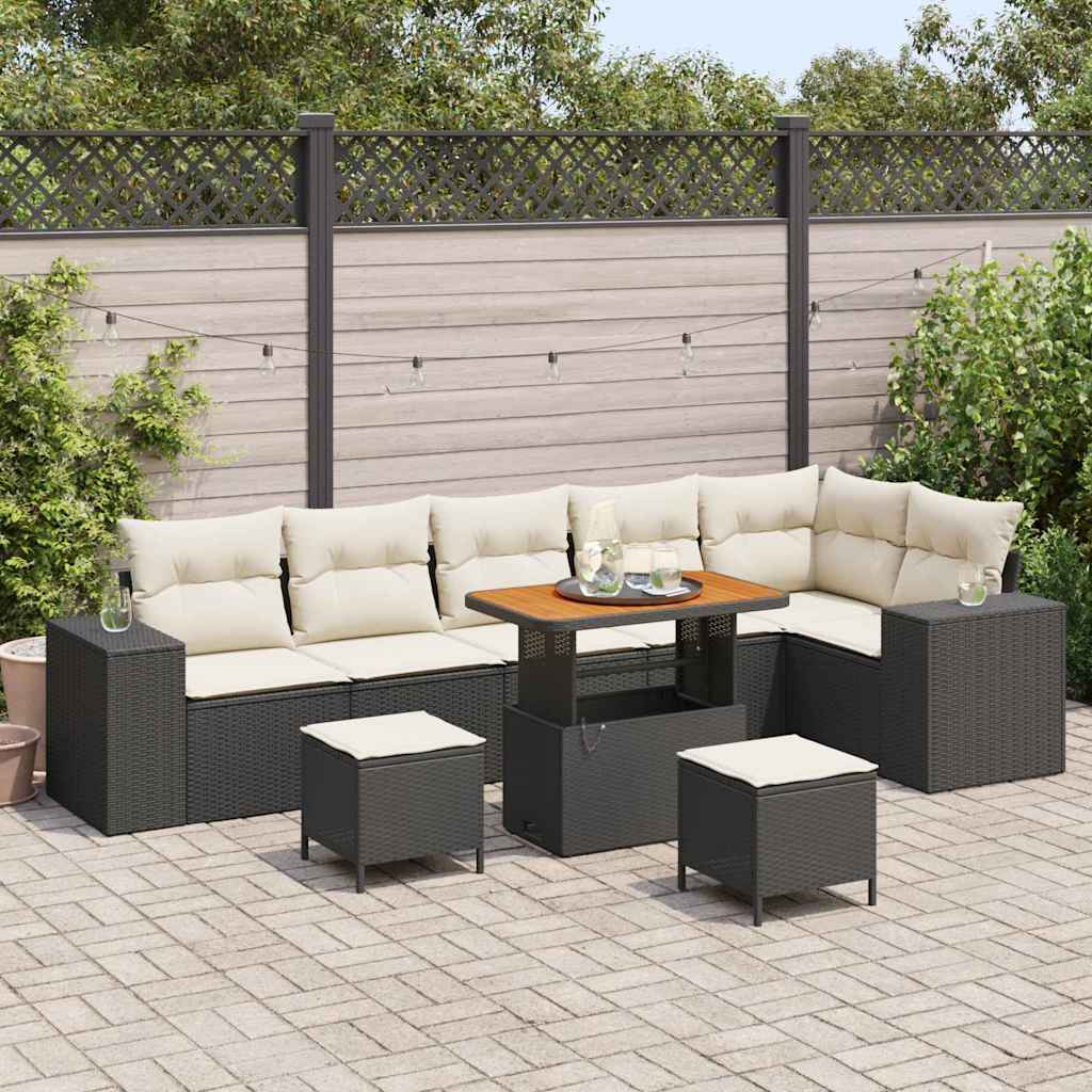 Set Divano da Giardino 9 pcs Nero e Crema polyrattan | homemem39