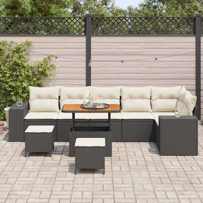 Set Divano da Giardino 9 pcs Nero e Crema polyrattan | homemem39