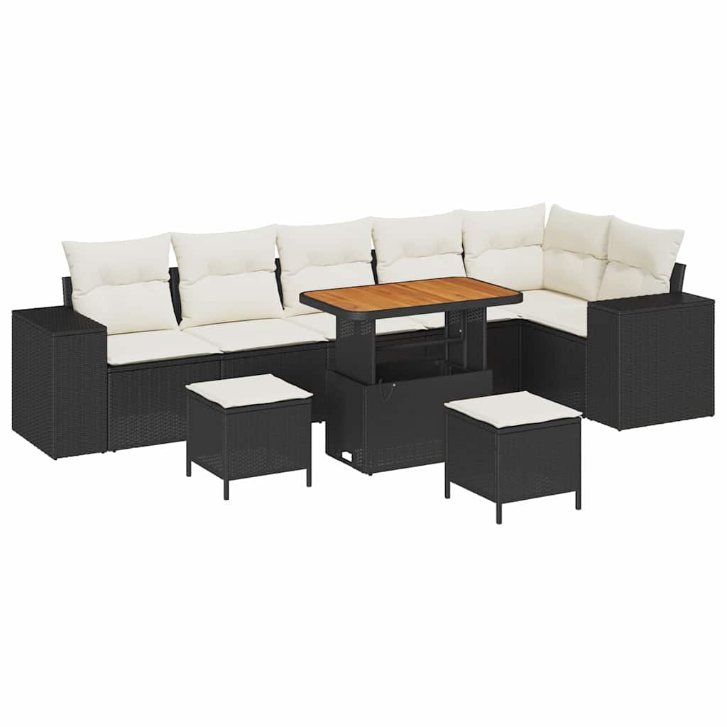 Set Divano da Giardino 9 pcs Nero e Crema polyrattan | homemem39