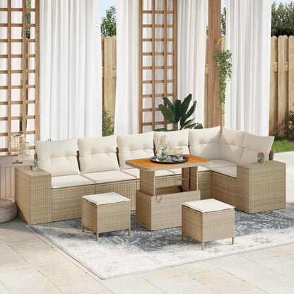 Set Divano da Giardino 9 pcs Beige e Crema polyrattan | homemem39