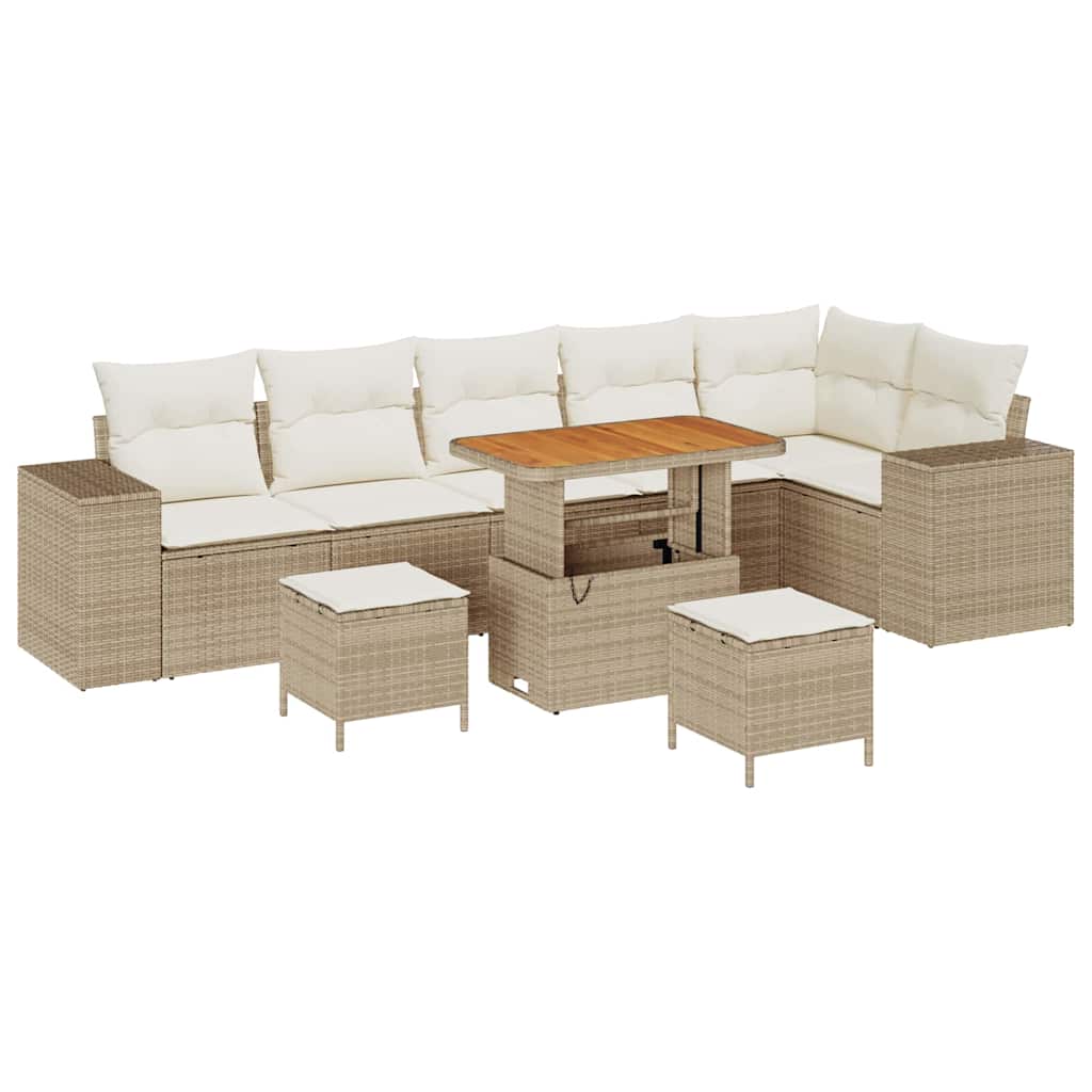 Set Divano da Giardino 9 pcs Beige e Crema polyrattan | homemem39