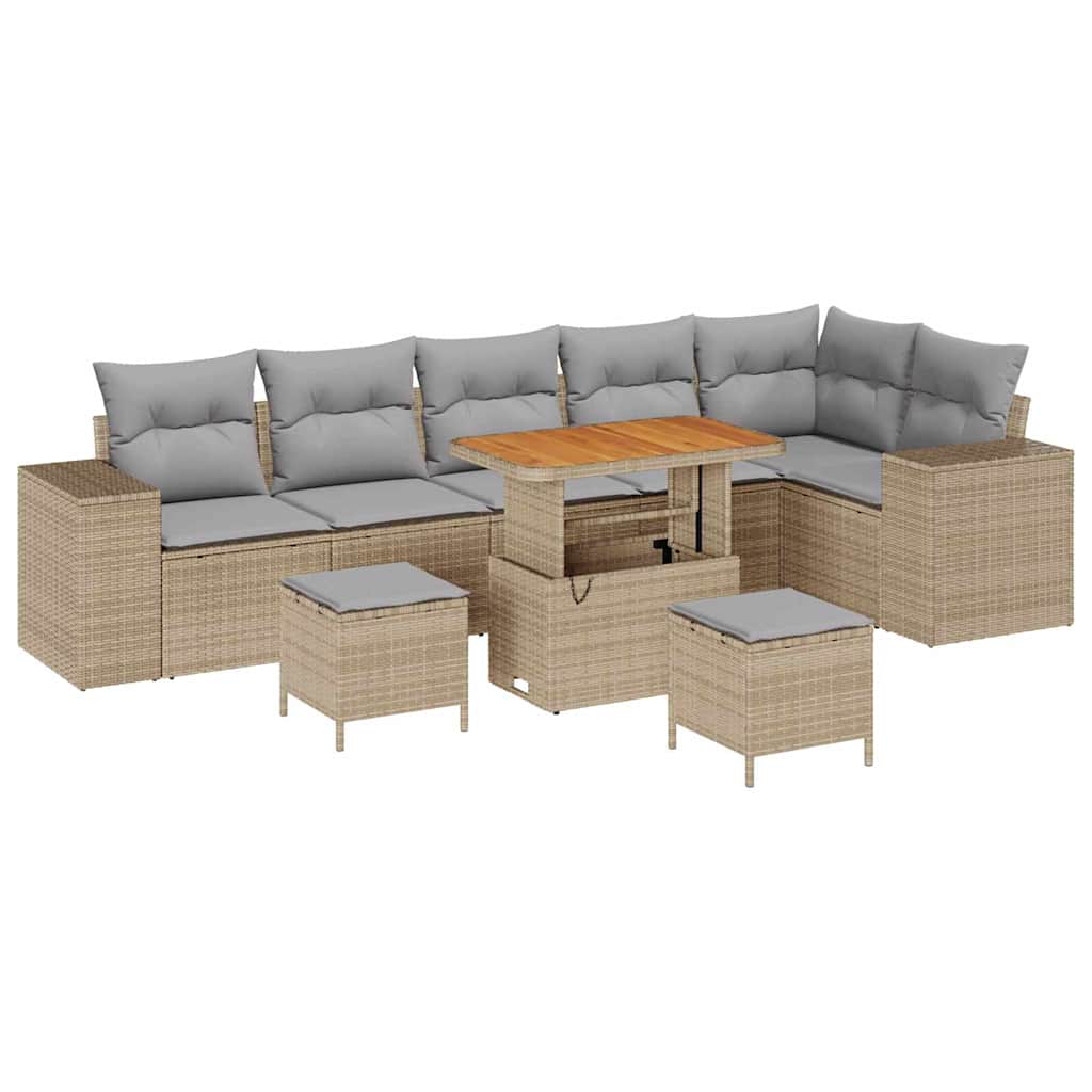 Set Divano da Giardino 9 pcs Beige e Grigio Chiaro polyrattan | homemem39