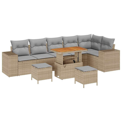 Set Divano da Giardino 9 pcs Beige e Grigio Chiaro polyrattan | homemem39