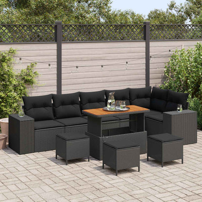 Set Divano da Giardino con cuscino 10 pcs Nero polyrattan | homemem39