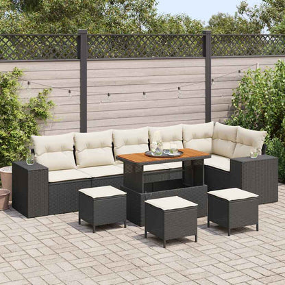 Set Divano da Giardino 10 pcs Nero e Crema polyrattan