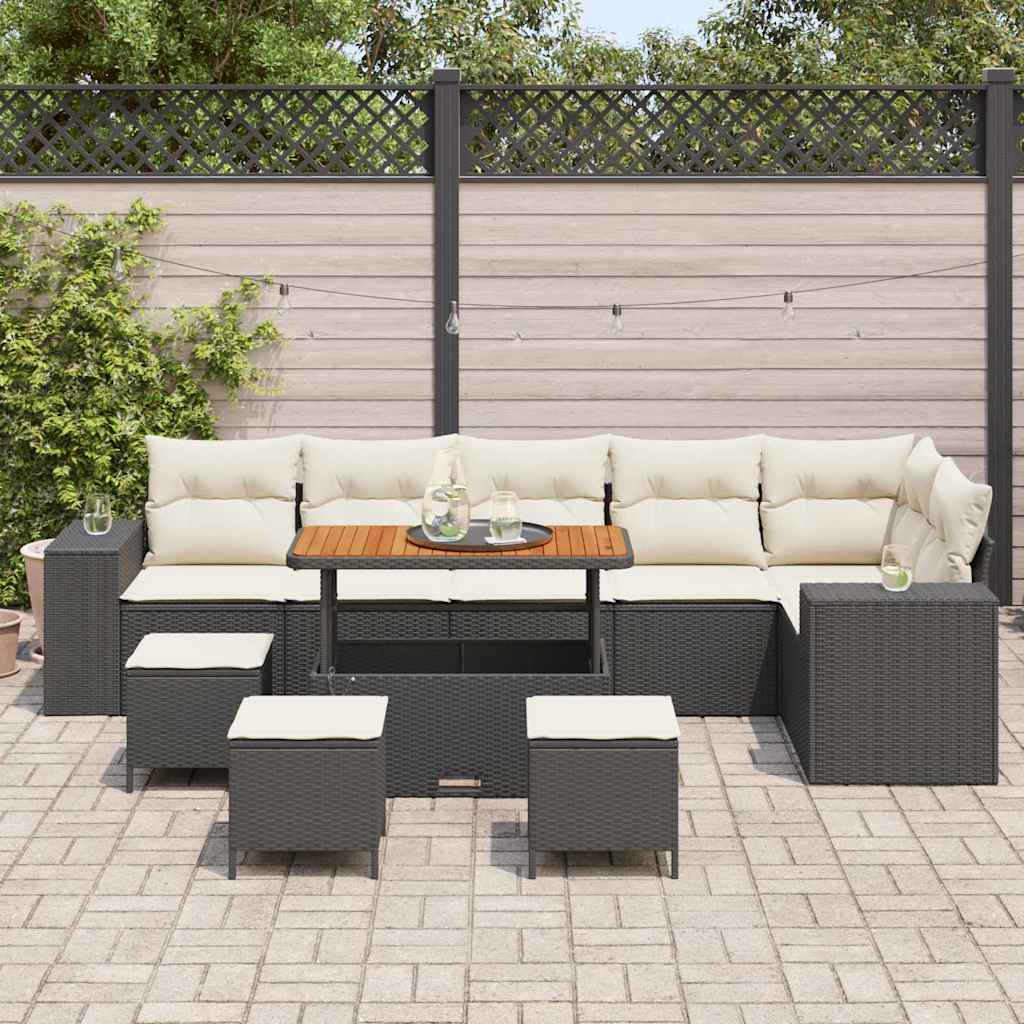 Set Divano da Giardino 10 pcs Nero e Crema polyrattan
