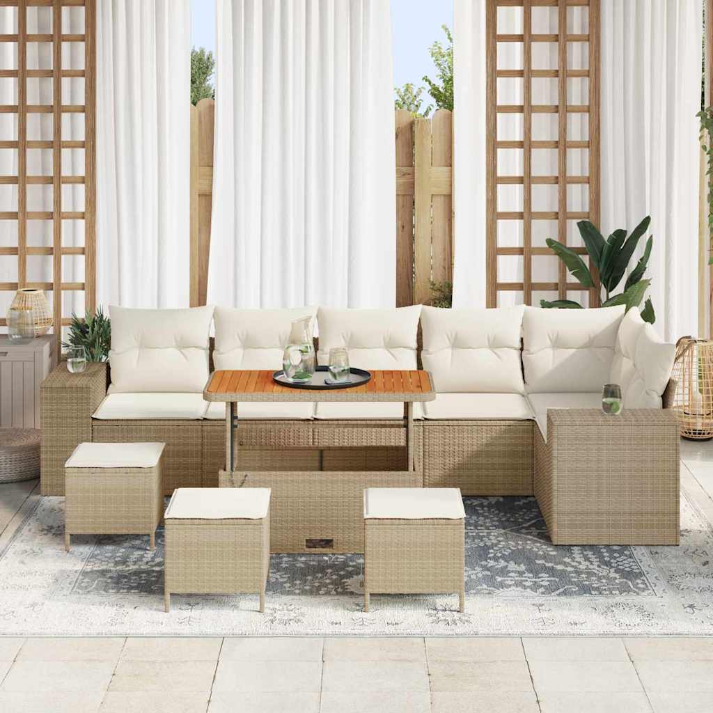 Set Divano da Giardino 10 pcs Beige e Crema polyrattan | homemem39